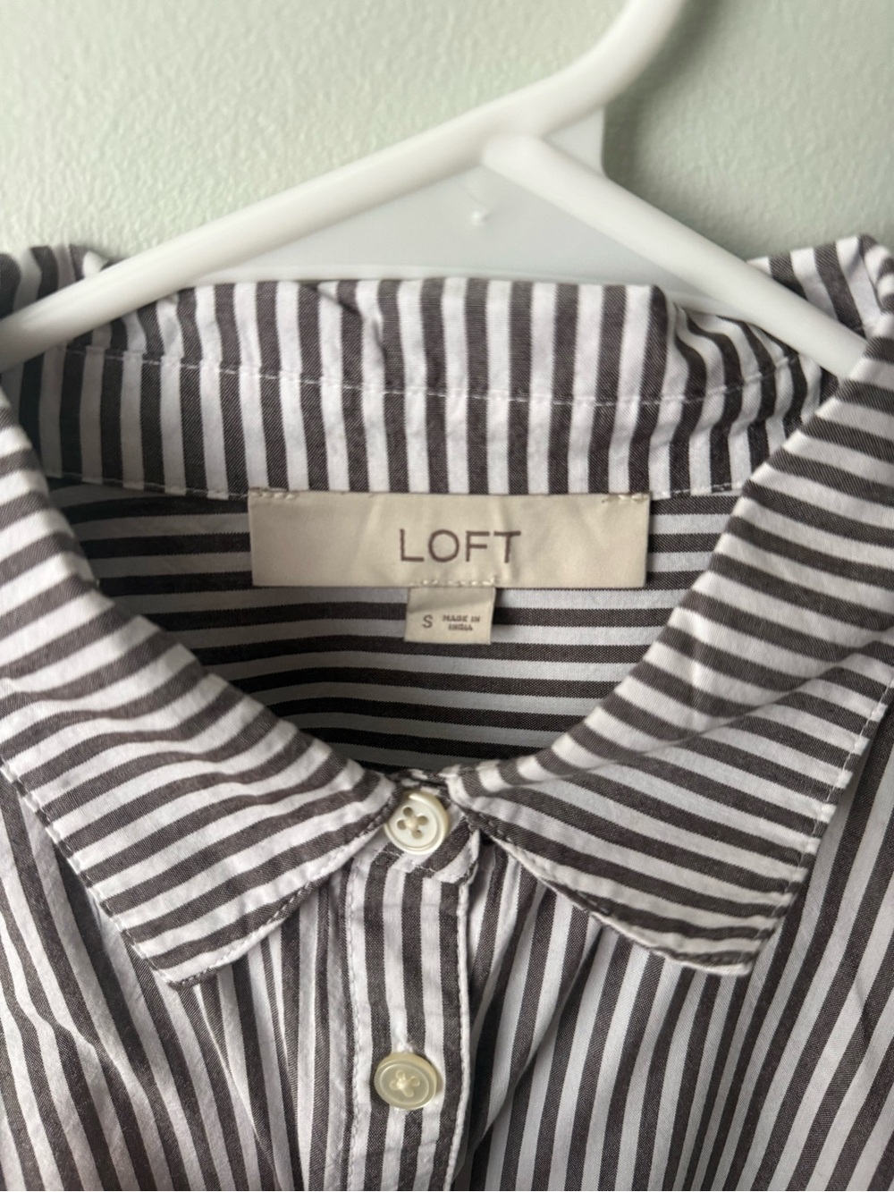 LOFT Classic Brown & White Striped Button-Down Shirt - Picture 3 of 10